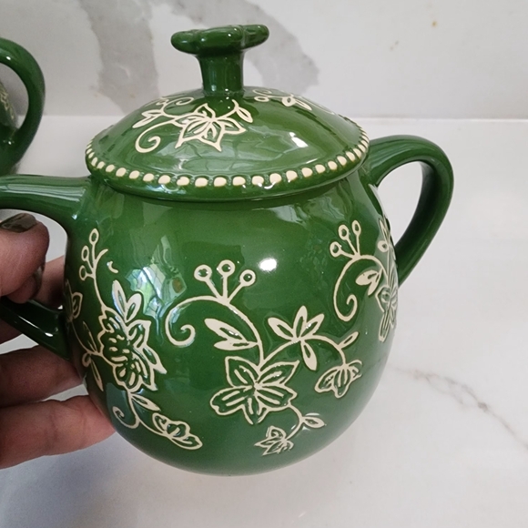 Temptations Green Floral Lace Ceramic Set of 3 - Picture 8 of 8